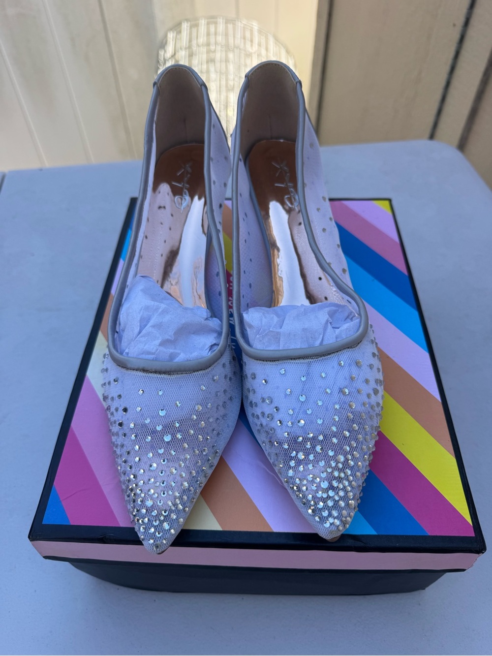 XYD Light Lavender Pointed-Toe Flats with Rhinestone Accents